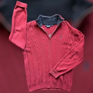 US Polo Assn. Mens Quarter Zip Mock Neck Sweater Large Engine Red